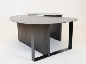 tables basses acier laqué noir bois brulé guillaume talmont artisan designer