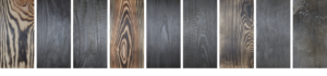 Nuancier d'essences de bois en finition bois brulé - shou subi ban
