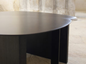 tables basses acier laqué noir bois brulé guillaume talmont artisan designer